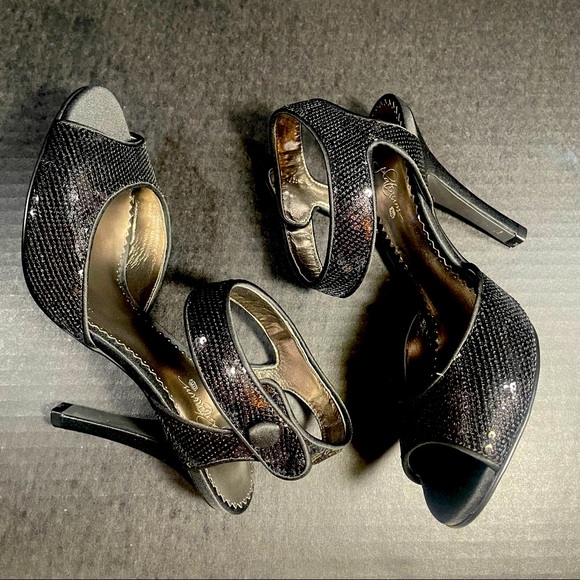 BNWT Premium Bp Black satin & sequins open toe strappy heeled sandals 5.5M TTS - Picture 8 of 13